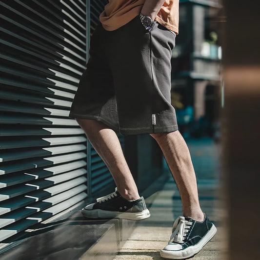 Maden Men’s Vintage Heavyweight Gray Cotton Knit Shorts with Elastic Waist