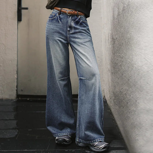 MADEN Women’s Low-Waist Denim Jeans — Heavyweight Washed Casual Pants