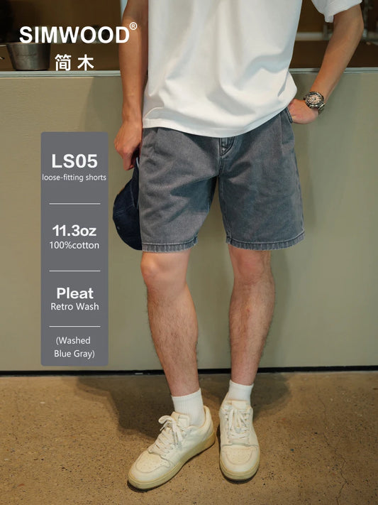 SIMWOOD Washed Vintage Denim Shorts — 11.3oz Men’s Plus-Size Summer Shorts