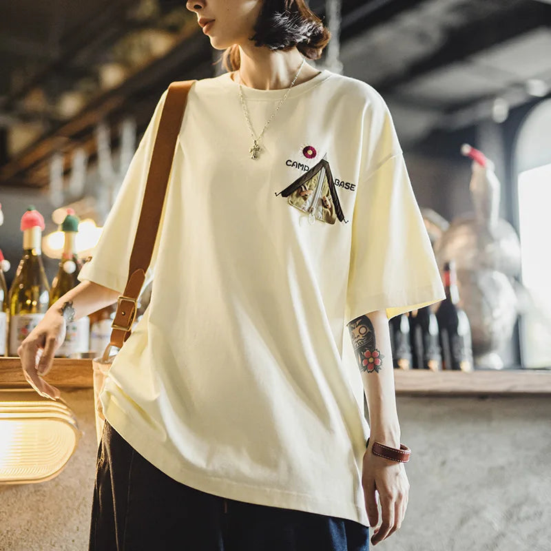 MADEN Unisex Patchwork T-Shirt — Loose-Fit Heavyweight Cotton Tee