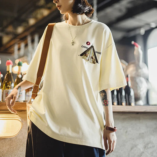 MADEN Unisex Patchwork T-Shirt — Loose-Fit Heavyweight Cotton Tee