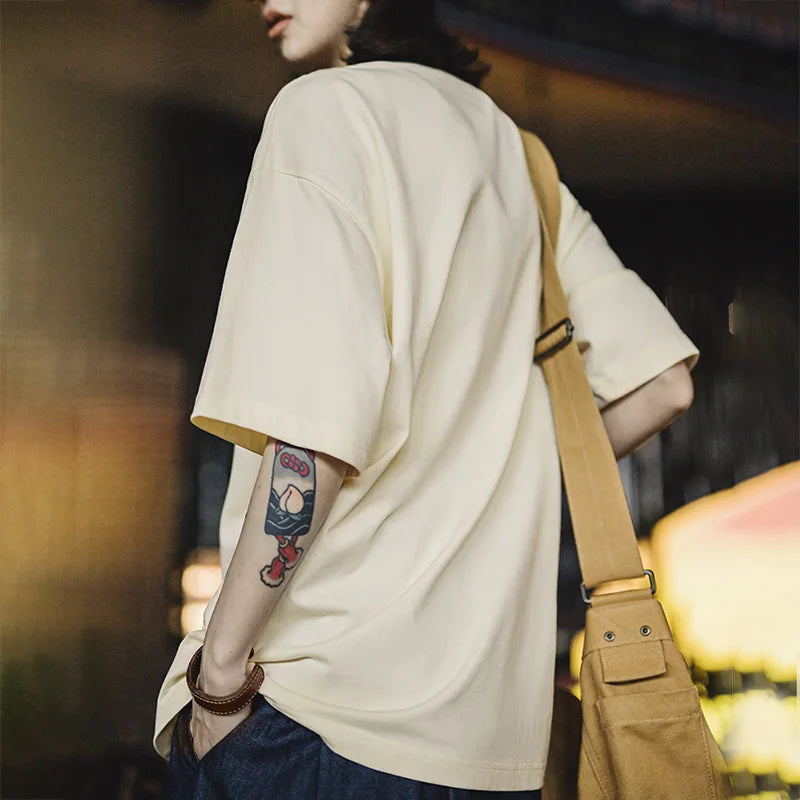 MADEN Unisex Patchwork T-Shirt — Loose-Fit Heavyweight Cotton Tee