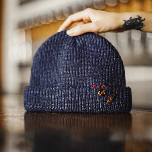 Maden Women’s Navy Vintage Knit Beanie – Thick Warm Earflap Hat for Cozy Cold Weather